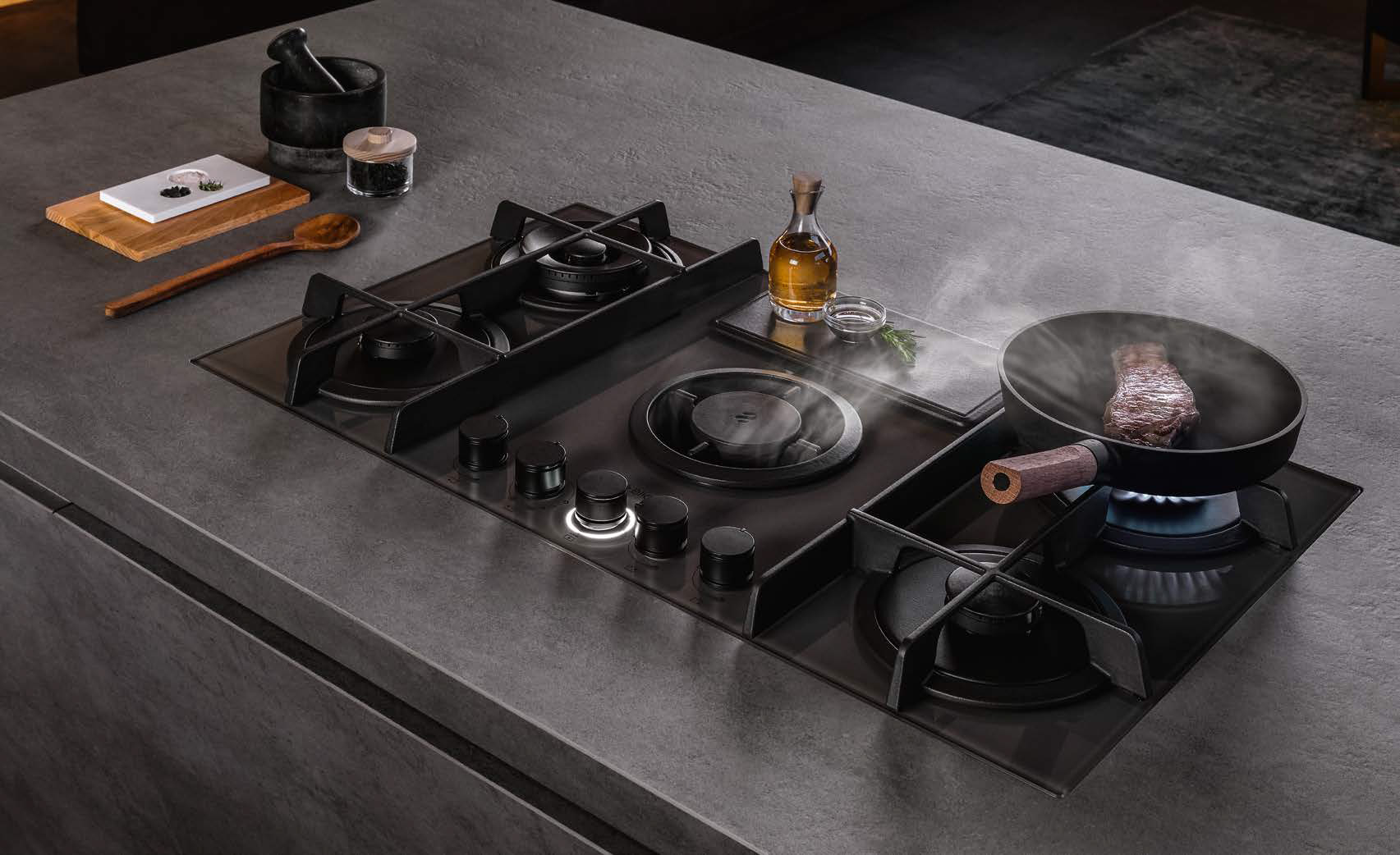 NikolaTesla Flame, the practicalness of an aspiration hob combined with the ease of gas cooking